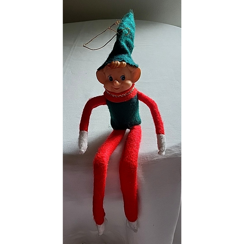 Vintage Classic Knee-Hugger Elf Pixie Christmas Holiday Decoration Red Green 12"